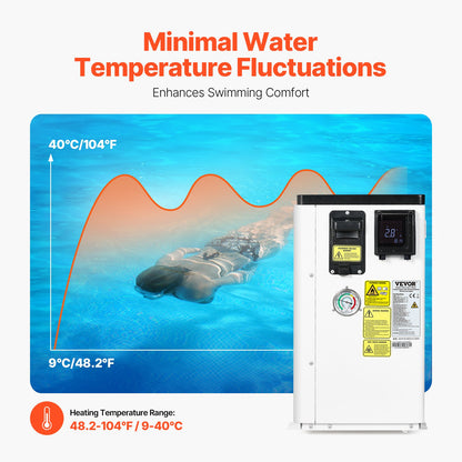 Electric Pool Heat Pump, 2.51-11.38kW Heating Capacity, Energy-Saving Variable Frequency Pool Heaters for 25-50m³Above Ground Pools, Heating and Cooling Pool Water Heater AC220-240V 50Hz