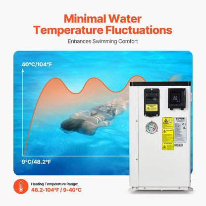 Electric Pool Heat Pump, 3.22-15.25kW Heating Capacity, Energy-Saving Variable Frequency Pool Heaters for 30-60m³Above Ground Pools, Heating and Cooling Pool Water Heater AC220-240V 50Hz