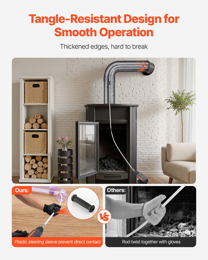 Sotarsats, 9 m maximal utdragbar skorstenssotare, skorstensrengöringsats med borstbyten och skyddsglasögon, 90° böjbart eldstadsrengöringsverktyg, för fyrkantiga, rektangulära skorstenar