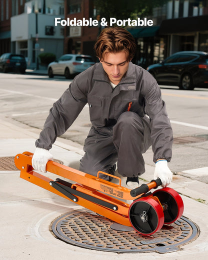 Magnetic Lid Lifter Dolly, 600 kg Pulling Capacity, Steel Dolly with Heavy Duty Magnet Lift and 2 Wheels, Adjustable Handle, N42 Neodymium, Foldable and Portable, for Lifting Manhole Covers