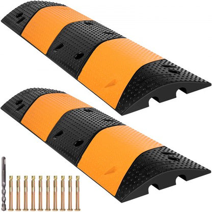 Modular Rubber Speed Bump Driveway Cable Protector Ramp 102 x 30 x 6 cm Set of 2