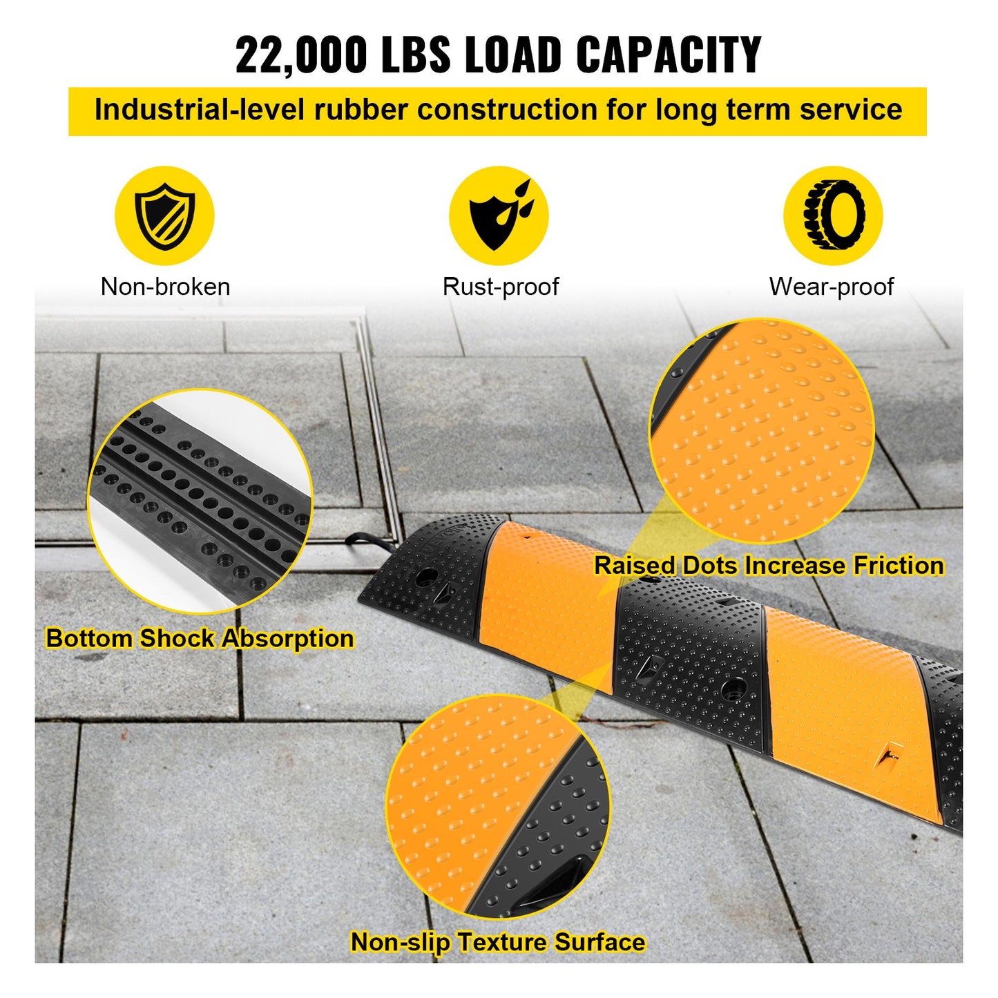 Modular Rubber Speed Bump Driveway Cable Protector Ramp 102 x 30 x 6 cm Set of 2