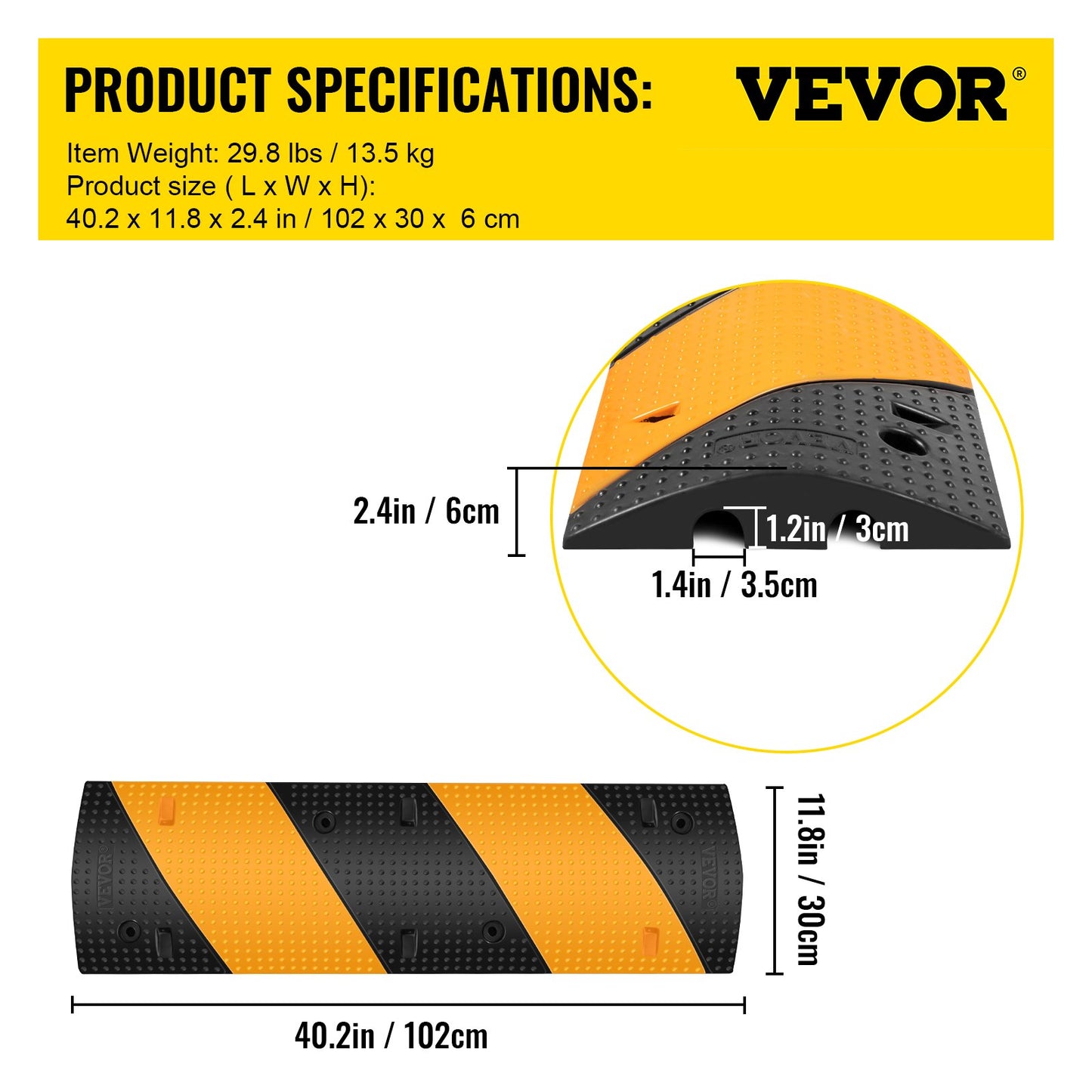 Modular Rubber Speed Bump Driveway Cable Protector Ramp 102 x 30 x 6 cm Set of 2