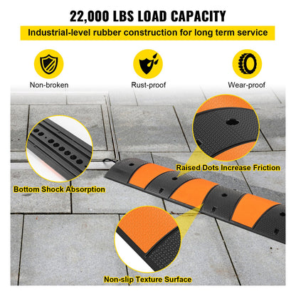 Modular Rubber Speed Bump Driveway Cable Protector Ramp 6FT with 2 Channel 185x31x5.5 cm