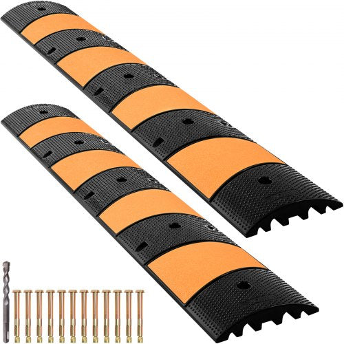 Rubber Speed Control Hump, Dual Channel, 2 Units, 72.8" Length, Supports Up to 22000 LBS, Dimensions 72.8 x 12.2 x 2.2, Suitable for Asphalt, Concrete, and Gravel Surfaces - 6 Feet