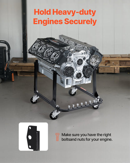 Motorstativ, lastkapacitet 340 kg, motorstativ i kraftigt stål med 4 svängbara hjul och 4 kroklägen, lämplig för BB-CHEVY och GEN-1 SB-CHEVY motorer