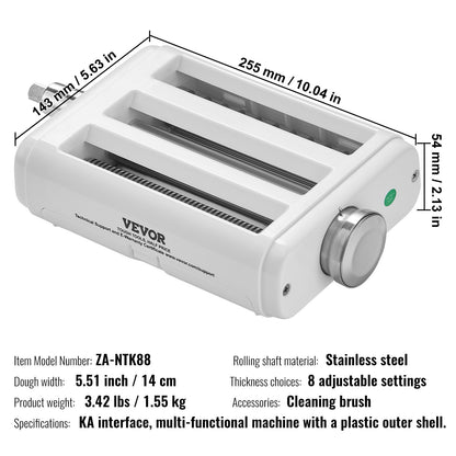 Pasta Attachment for KitchenAid Stand Mixer, 3-IN-1 Stainless Steel Pasta Roller Cutter Set Including Pasta Sheet Roller, Spaghetti and Fettuccine Cutter, 8 Adjustable Thickness Knob Pasta Maker
