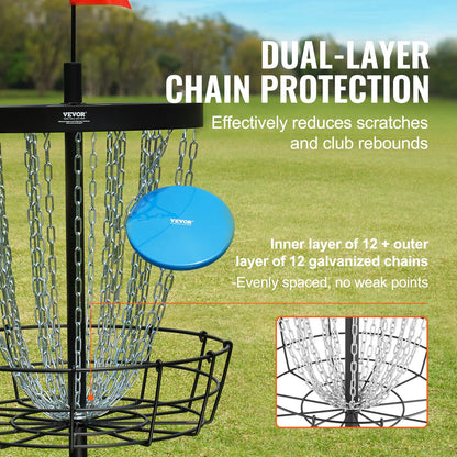 Disc Golf Basket, 24-Chains Portable Disc Golf Target Hole, Heavy Duty Steel Practice Disc Golf Target, Indoor & Outdoor Disc Golf Course Basket, Disc Golf Basket Stand Equipment, Black