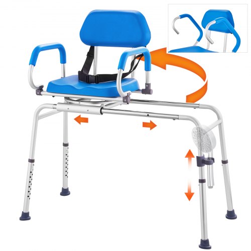 Sliding Tub Transfer Bench Shower Chair with 360 Degree Swivel Seat 150 kg