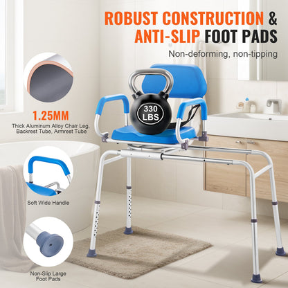 Sliding Tub Transfer Bench Shower Chair with 360 Degree Swivel Seat 150 kg