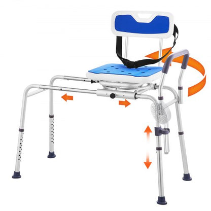 Sliding Tub Transfer Bench with 360 Degree Swivel Seat, Height Adjustable Bathtub Transfer Bench with Armrest & Safety Belt, Non-Slip Rotating Shower Chair for Elderly Disabled, 400LBS Capacity