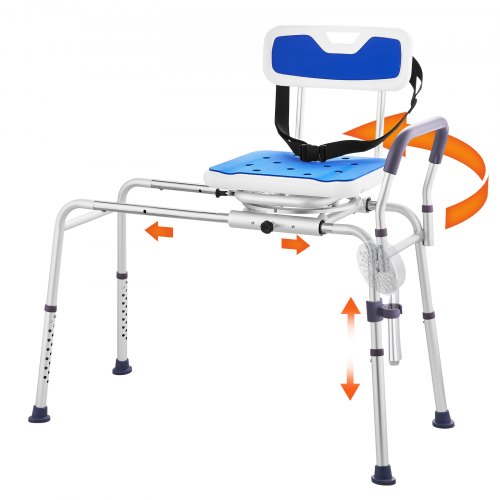 Sliding Tub Transfer Bench with 360 Degree Swivel Seat, Height Adjustable Bathtub Transfer Bench with Armrest & Safety Belt, Non-Slip Rotating Shower Chair for Elderly Disabled, 400LBS Capacity