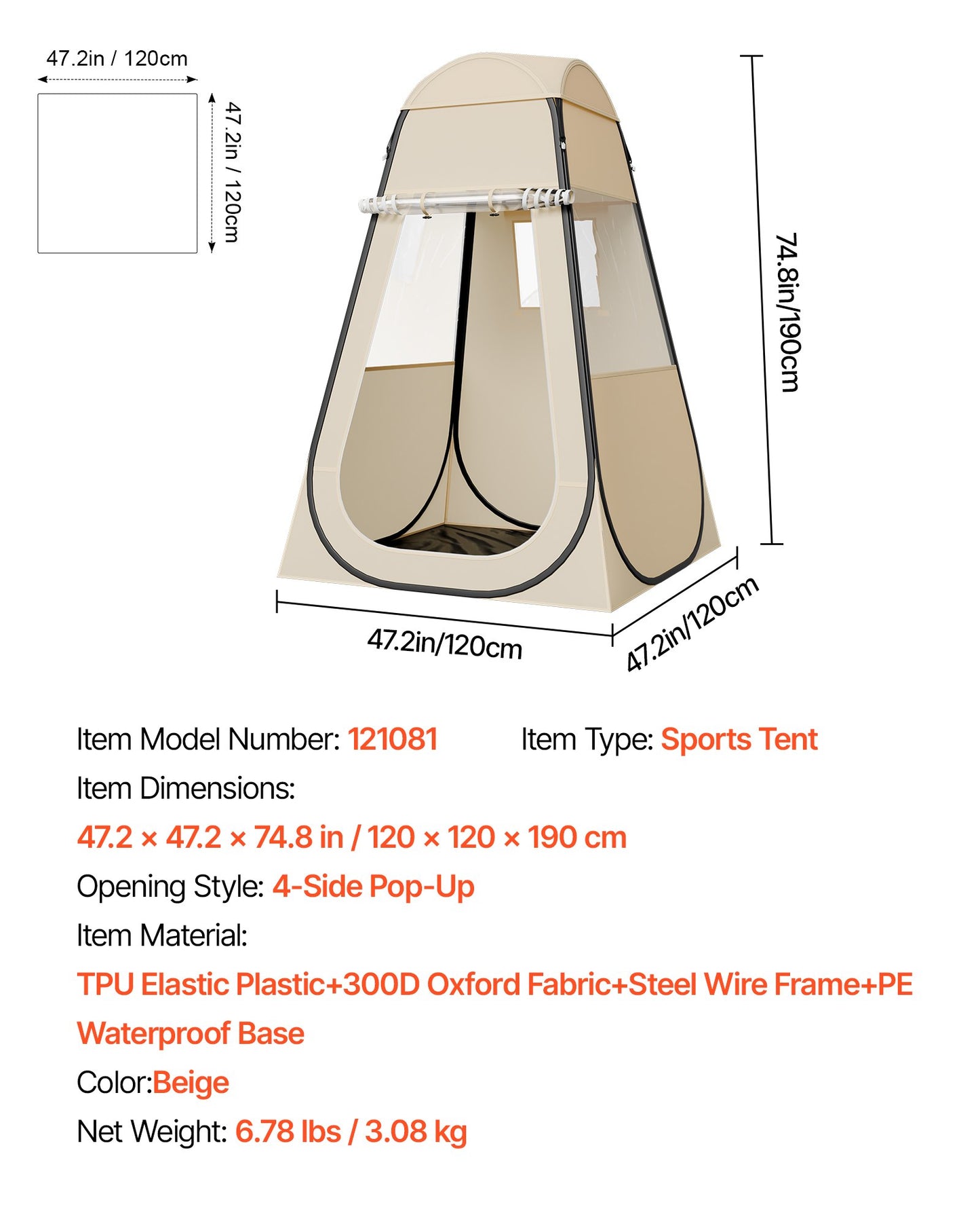 Pop-up-sporttält, 1,2x1,2 m genomskinligt bubbeltält för 1 person, vattentät utomhuskapsel med golvmatta och överdrag, trädgårds-iglookupoltält campingskydd för evenemang fiske jubel