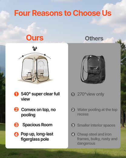 Pop-up-sporttält, 1,27x1,27 m genomskinligt bubbeltält för 1 person, vattentät utomhuskapsel med golvmatta och överdrag, trädgårds-iglookupoltält campingskydd för evenemang fiske jubel