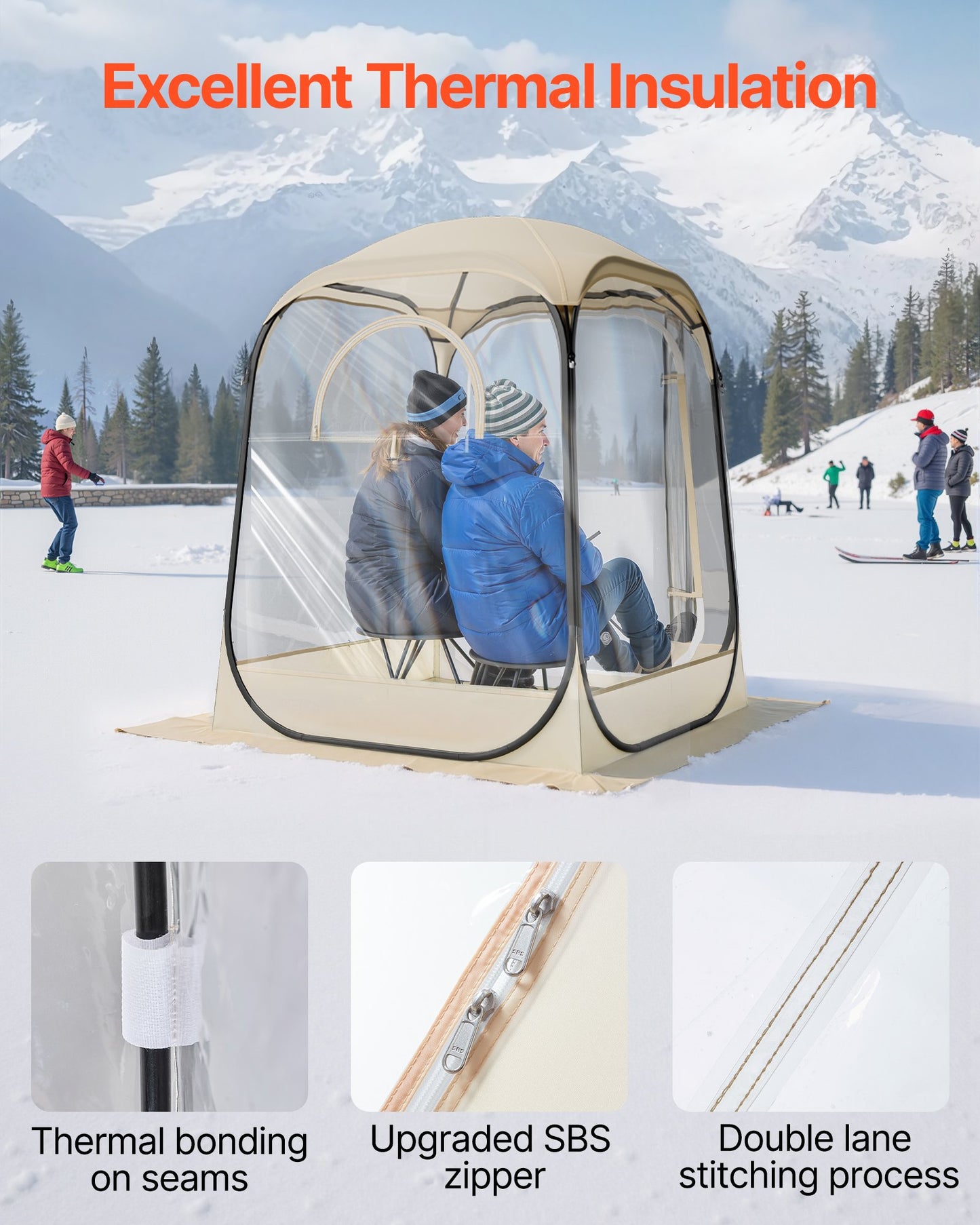 Pop-up-sporttält, 1,27x1,27 m genomskinligt bubbeltält för 1 person, vattentät utomhuskapsel med golvmatta och överdrag, trädgårds-iglookupoltält campingskydd för evenemang fiske jubel