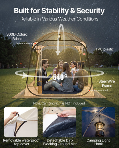 Pop up Sports Tent, 1.83x1.83 m Clear Bubble Tent for 2-4 Persons, Waterproof Outdoor Pod with Floor Mat & Top Cover, Garden Igloo Dome Tents Camping Shelter for Events Fishing Cheering