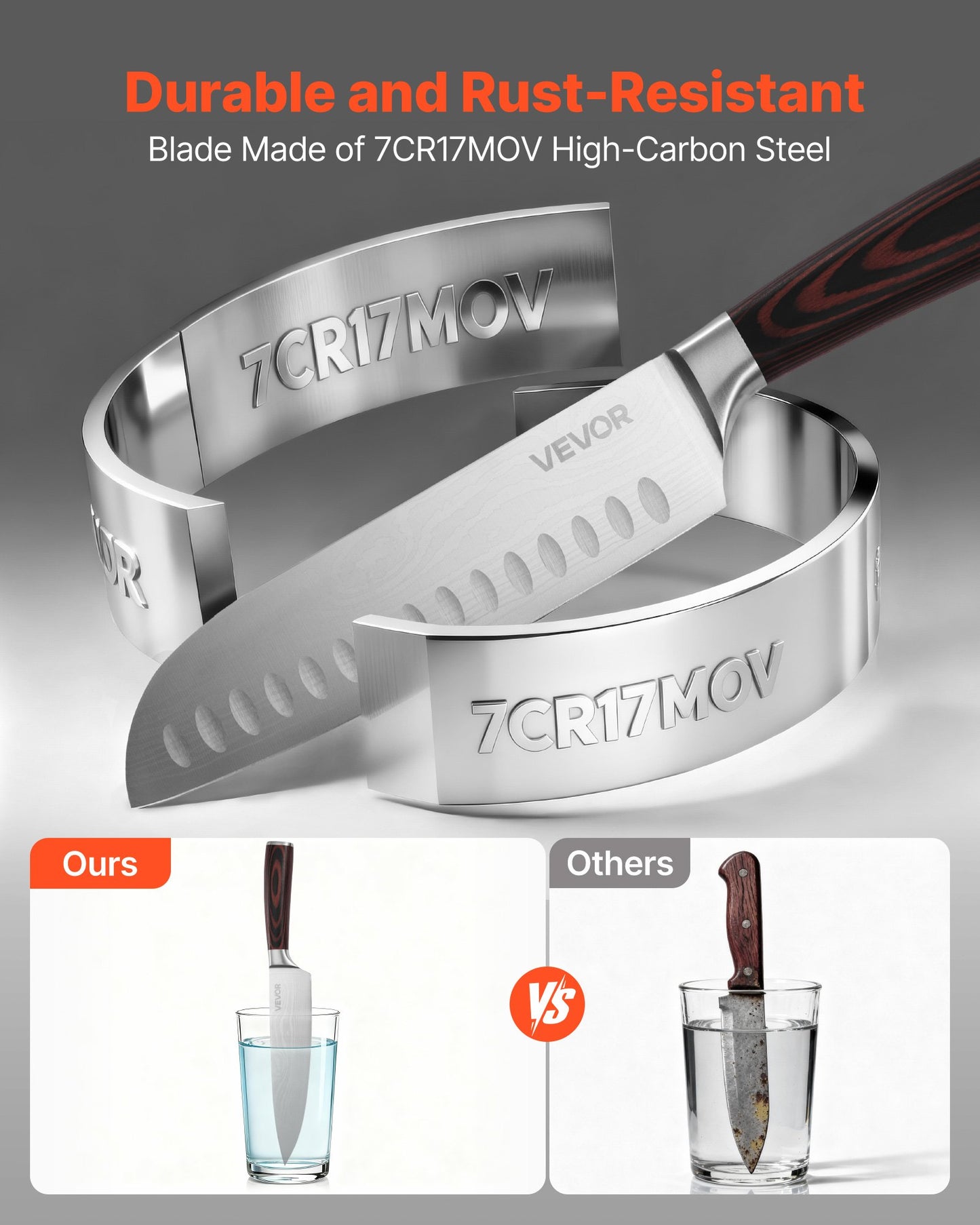 Kitchen Knife Set with Block and Sharpener, 15 Piece High Carbon Stainless Steel Knife Set, Rust-Resistant Kitchen Cutlery with Ergonomic Handle, Sharpening Rod & Premium Wooden Block, for Home