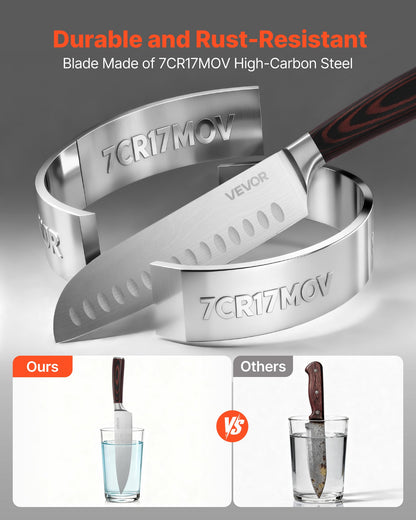 Kitchen Knife Set with Block and Sharpener, 15 Piece High Carbon Stainless Steel Knife Set, Rust-Resistant Kitchen Cutlery with Ergonomic Handle, Sharpening Rod & Premium Wooden Block, for Home