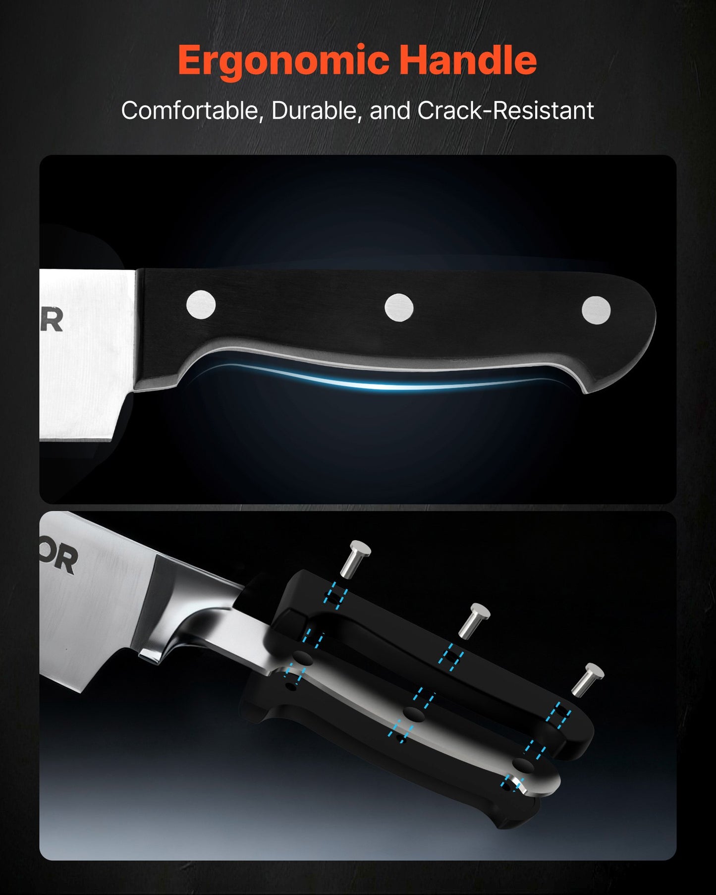 Kitchen Knife Set with Block and Sharpener, 15 Piece German High Carbon Stainless Steel Knife Set, Kitchen Cutlery with ABS Ergonomic Handle, Sharpening Rod and Wooden Block, for Home Cooks