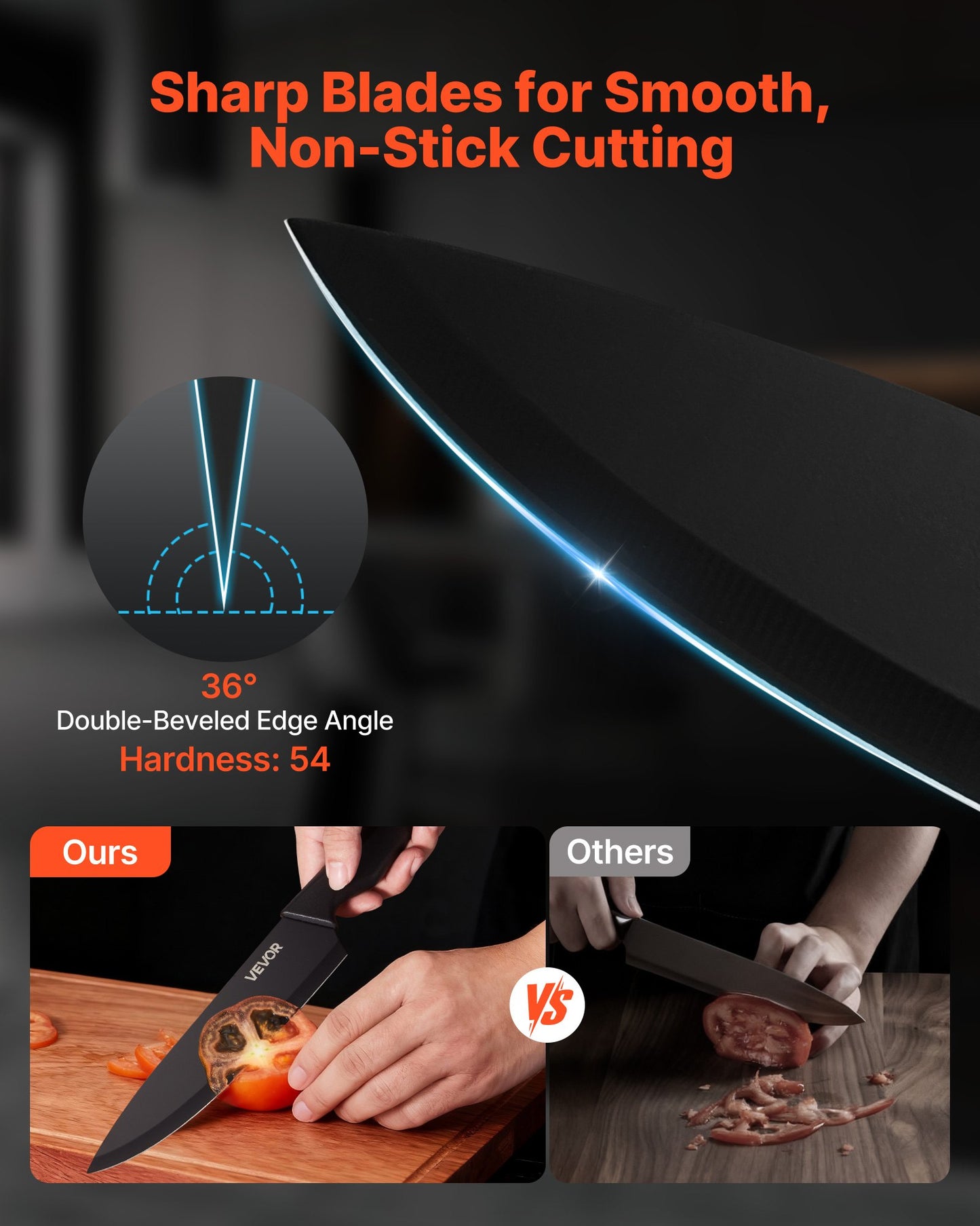 Kitchen Knife Set with Block and Sharpener, 15 Piece German High Carbon Stainless Steel Knife Set, Kitchen Cutlery with PP Ergonomic Handle, Sharpening Rod and Wooden Block, for Home Cooks