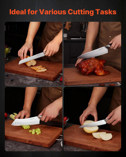 Kitchen Knife Set, 6 Piece High Carbon Stainless Steel Sharp Knife Set, Professional Kitchen Cutlery with Ergonomic Crack-Resistant Handle, and Walnut Finish Powerful Magnetic Knives Holder