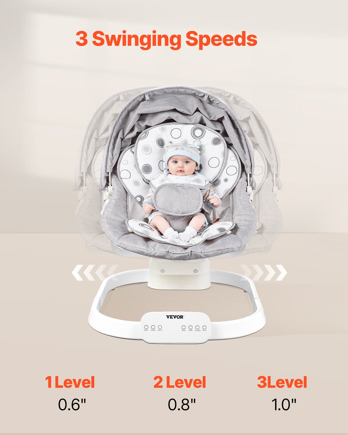Babygunga, babygunga för spädbarn med 3 hastigheter och 3 sittpositioner, IMD-pekskärm, fjärrkontroll, Bluetooth och 10 förinställda vaggvisor, bärbar babygunga för 0-9 månader pojkar flickor upp till 9 kg