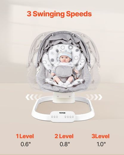 Babygunga, babygunga för spädbarn med 3 hastigheter och 3 sittpositioner, IMD-pekskärm, fjärrkontroll, Bluetooth och 10 förinställda vaggvisor, bärbar babygunga för 0-9 månader pojkar flickor upp till 9 kg