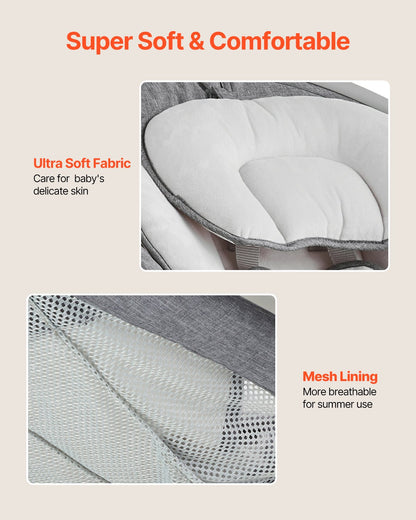 Babygunga, 5-växlad babygunga, bärbar babygunga med fjärrkontroll, pekskärm, Bluetooth-musik, 10 förinställda vaggvisor och 5-punktssele för 0-9 månader pojkar flickor upp till 9 kg