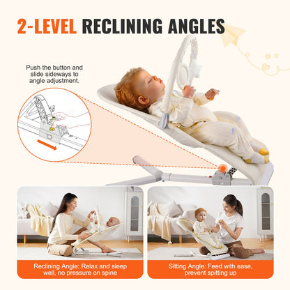 Babysitter, hopfällbar babysitterstol för spädbarn 0-9 månader, babysitterstol för nyfödda med 2 lutningsvinklar och roterbar leksaksstång, bärbar babysitter med bärväska för inomhusbruk och utomhusbruk, beige