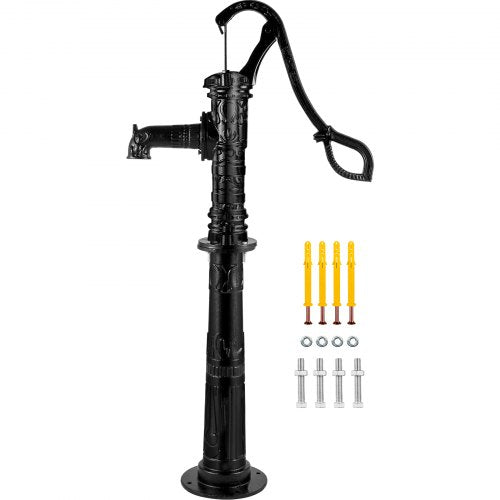 Handvattenpump med stativ, 40 x 23,9 x 135 cm (15,7 x 9,4 x 53,1 tum) kannapump och 66 cm (26 tum) pumpstativ med förinställda 12,7 mm (1/2 tum) hål för enkel installation, rustik gjutjärnspump för gård, trädgård, bevattning av lantbruk, svart