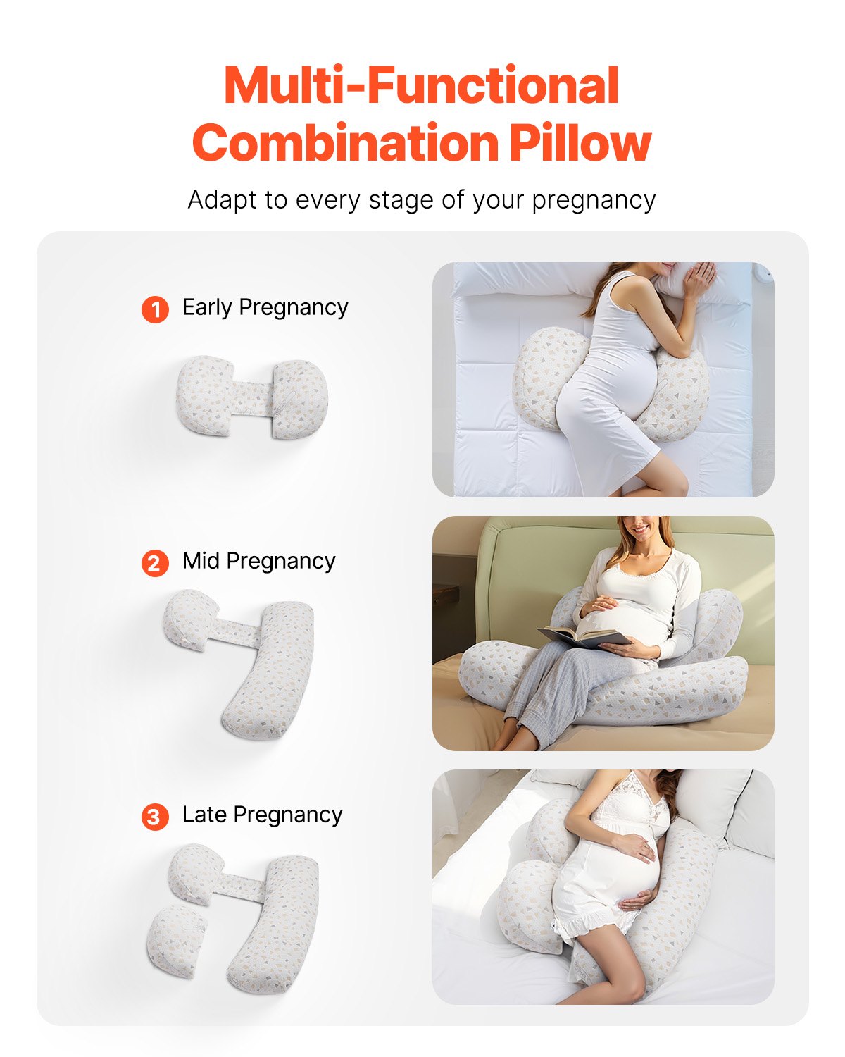 Pregnancy Pillows, Adjustable Maternity Pillow for Pregnant Women, Soft Pregnancy Body Pillow with Removable & Washable Cover for Back Belly Hip Support, Lightweight and Portable