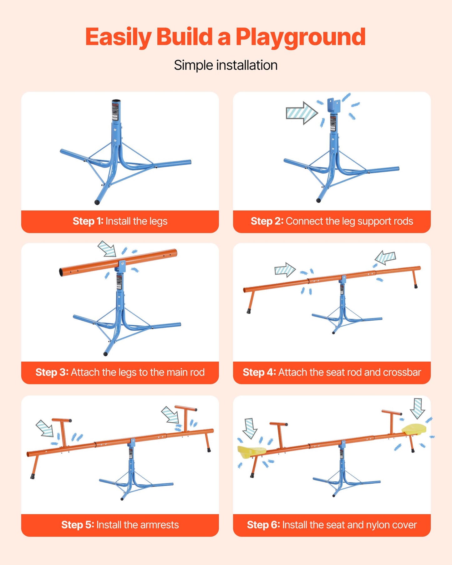 Kids Seesaw, 45.4 kg Load Capacity per Seat, Sit and Spin Teeter Totter with 3-prong Support Legs, Kids Outdoor Playground Equipment, Swiveling 360 Degrees Rotating for Children Aged 3+