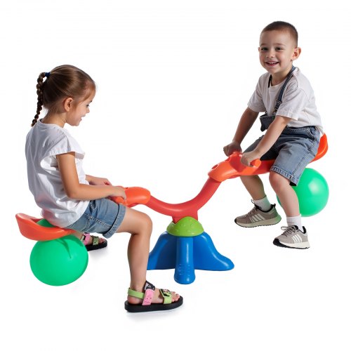 Kids Seesaw, 24.95 kg Load Capacity per Seat, Sit and Spin Teeter Totter with Handles, Kids Outdoor Playground Equipment, Swiveling 360 Degrees Rotating for Children Aged 3+, Multi Colored