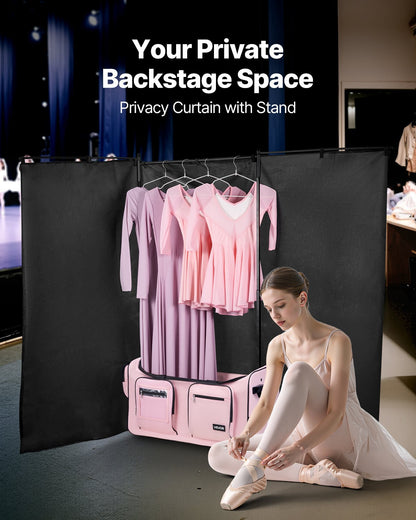 Dance Bag with Garment Rack, 736.6 mm Rolling Dance Duffel, with Wheels, USB Port, Height Adjustable Clothes Rack, Privacy Protection Curtain, Ideal for Travel and Competitions, Matte Pink