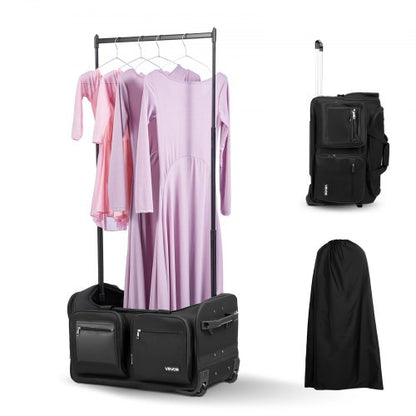 Dance Bag with Garment Rack, 584.2 mm Rolling Dance Duffel, with Wheels, USB Port, Height Adjustable Clothes Rack, Privacy Protection Curtain, Ideal for Travel and Competitions, Matte Black