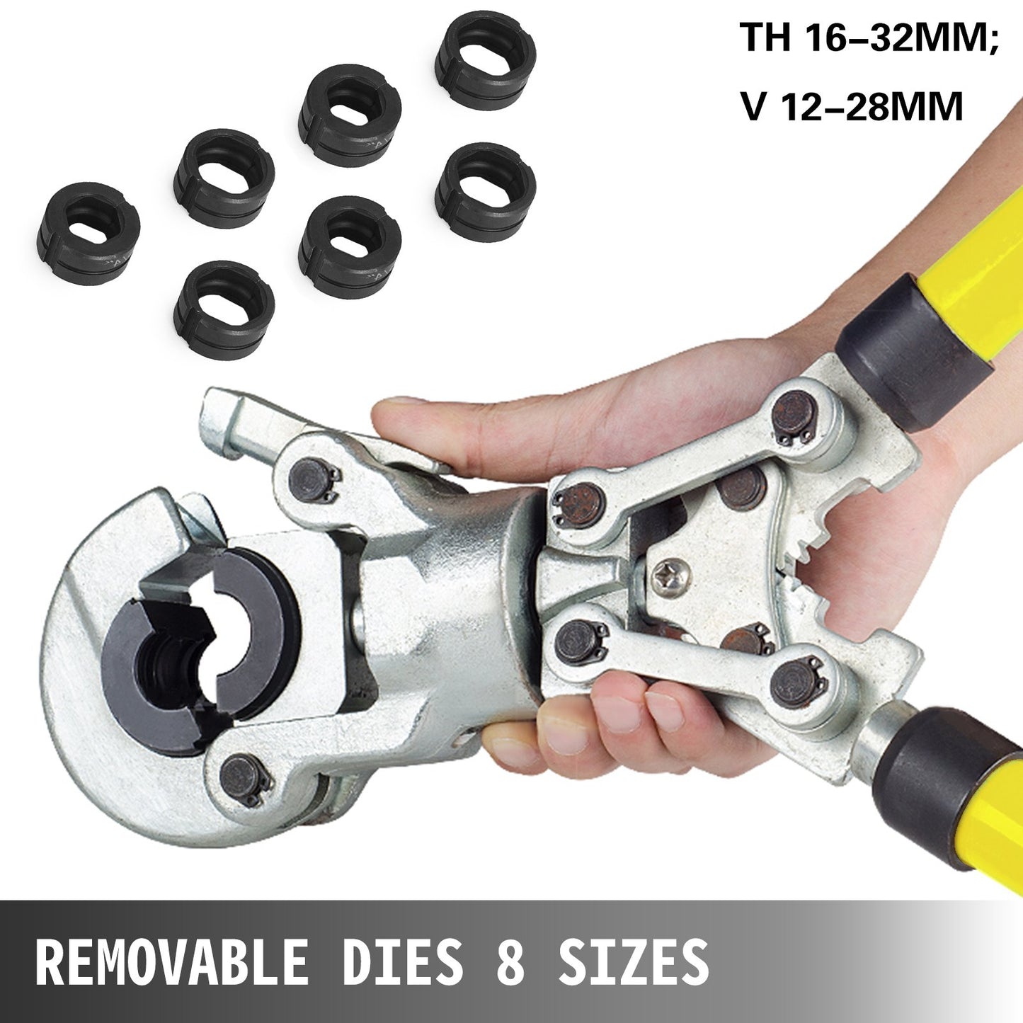 Rörpressare för kopparrör VVS-krymptång V 12-28 mm, presstång Rörpressare för kopparrör TH 16-32 mm käftar 360° huvud