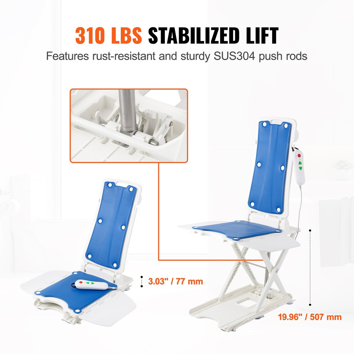 Electric Chair Lift, Devices to Lift Elderly off Floor for Elderly, 3.03-19.96 inch Height Adjustable, Support Up to 310 LBS, 45° Tilt for Comfortable Leaning, for Seniors, Patient, Elderly