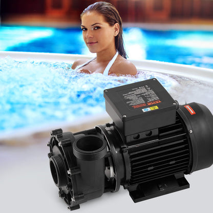 Spa-pump med 2 hastigheter, 56 ramar, spa-pump med dubbla hastigheter för bubbelpool, 1600 W / 39 m³/h / 15 m hög hastighet eller 400 W / 19 m³/h / 3,9 m låg hastighet, 2" port, 90° rotationsgränssnitt för bubbelpool, TÜV-certifiering