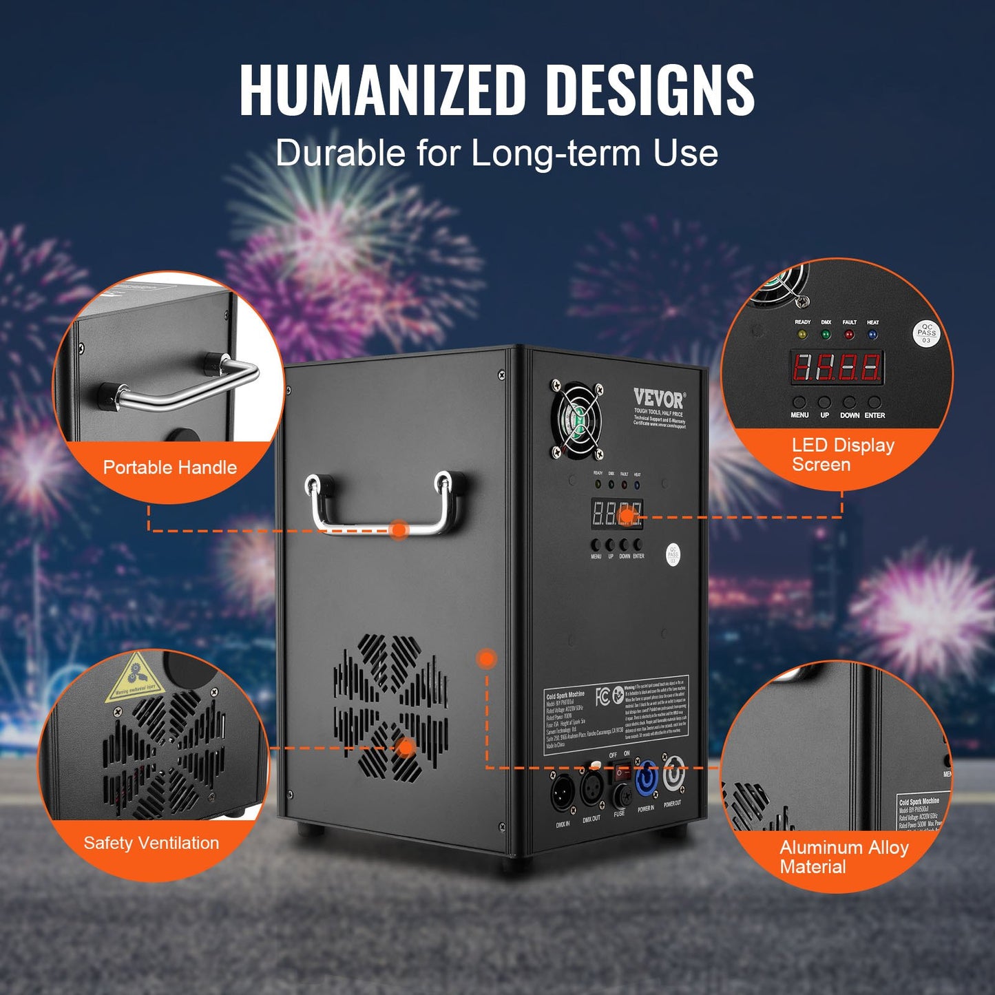 Cold Spark Machine, 700W Output Fireworks Controller, 6.6-16.4ft Adjustable Height, with Advanced DMX System,LED Screen,Portable Handle,HeavyDuty Aluminum Alloy for Stage DJ Wedding Event,Party