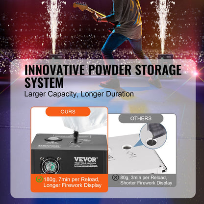 Cold Spark-maskin, 2-pack fyrverkerikontroller med 700 W effekt, 1,8-4,8 m justerbar höjd, med avancerat DMX-system, LED-skärm, bärbart handtag, aluminiumlegering för scen-DJ, bröllopsevenemang, fest