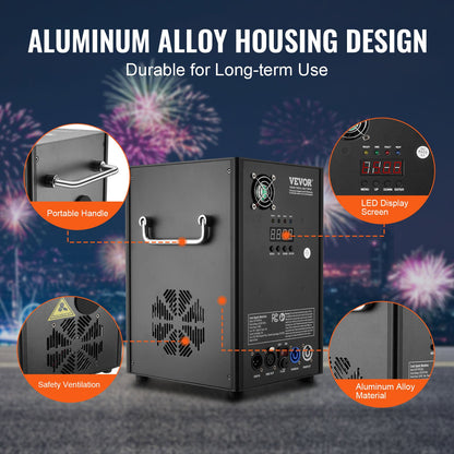 Cold Spark-maskin, 2-pack fyrverkerikontroller med 700 W effekt, 1,8-4,8 m justerbar höjd, med avancerat DMX-system, LED-skärm, bärbart handtag, aluminiumlegering för scen-DJ, bröllopsevenemang, fest