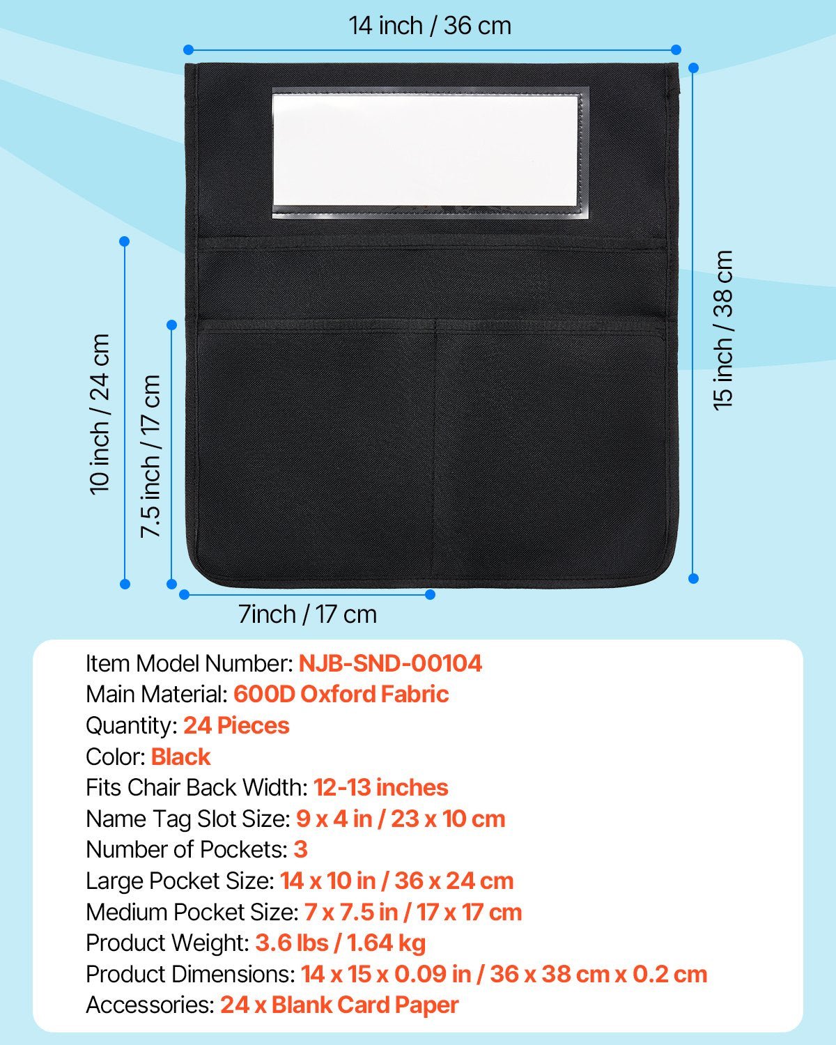 Chair Pockets for Classroom, 24 Pack, 14 x 15 Inches Chairback Buddy Pocket with Name Tag, Back of Chair Organizer for Kids in Classroom, Kindergarten, School, and Home, Black