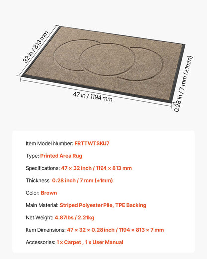Matta för ytterdörren, 1194 x 813 mm kommersiell golvmatta för inomhus och utomhusbruk, modern och snygg heltäckningsmatta med TPE-baksida, slitstark tvättbar industriell entrématta för hall, balkong, garage, brun