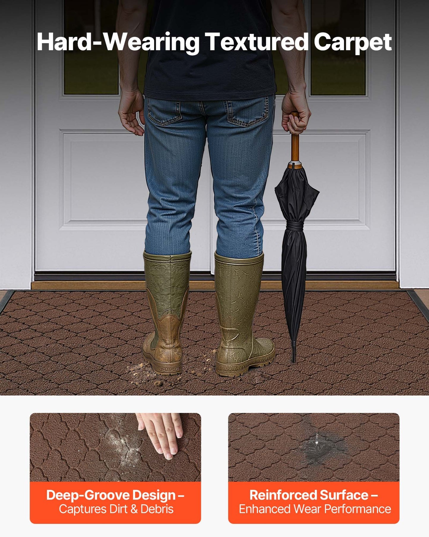 Front Door Mat, 1194 x 889 mm Commercial Floor Mat for Indoor and Outdoor, Modern Stylish Carpet with TPE Backing, Heavy Duty Washable Entry Industrial Rug for Hallway, Balcony, Garage, Brown