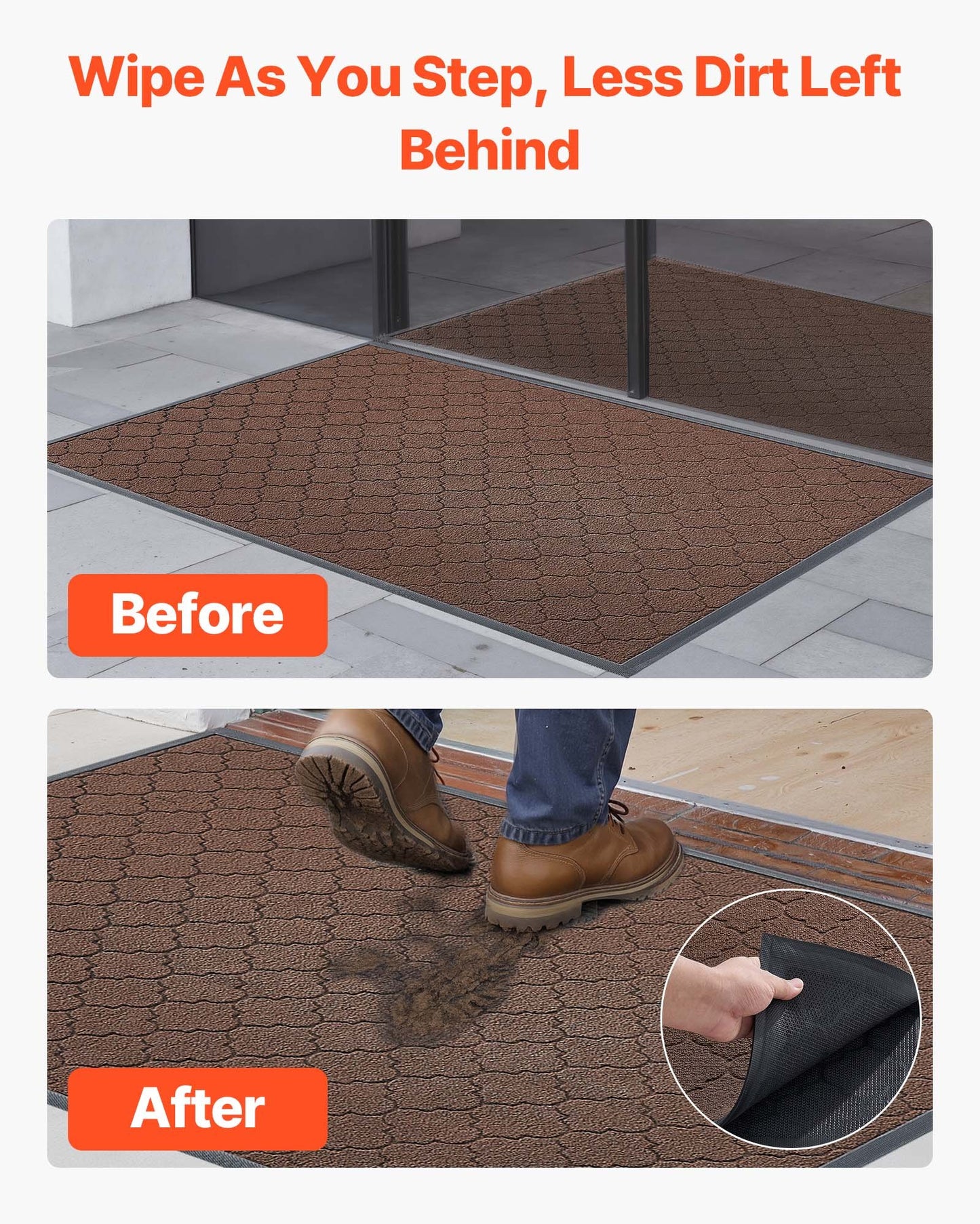 Front Door Mat, 1194 x 889 mm Commercial Floor Mat for Indoor and Outdoor, Modern Stylish Carpet with TPE Backing, Heavy Duty Washable Entry Industrial Rug for Hallway, Balcony, Garage, Brown