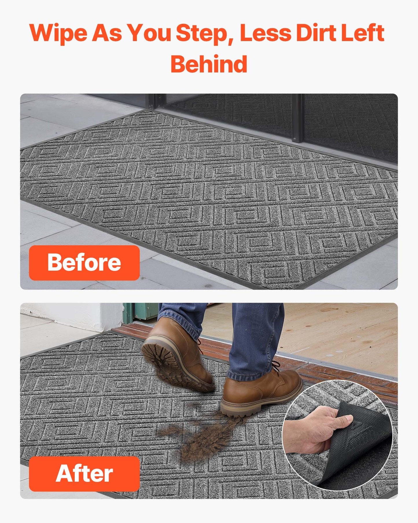 Front Door Mat, 1562 x 914 mm Commercial Floor Mat for Indoor and Outdoor, Modern Stylish Carpet with TPE Backing, Heavy Duty Washable Entry Industrial Rug for Hallway, Balcony, Garage, Grey