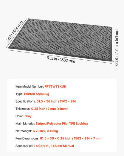 Front Door Mat, 1562 x 914 mm Commercial Floor Mat for Indoor and Outdoor, Modern Stylish Carpet with TPE Backing, Heavy Duty Washable Entry Industrial Rug for Hallway, Balcony, Garage, Grey