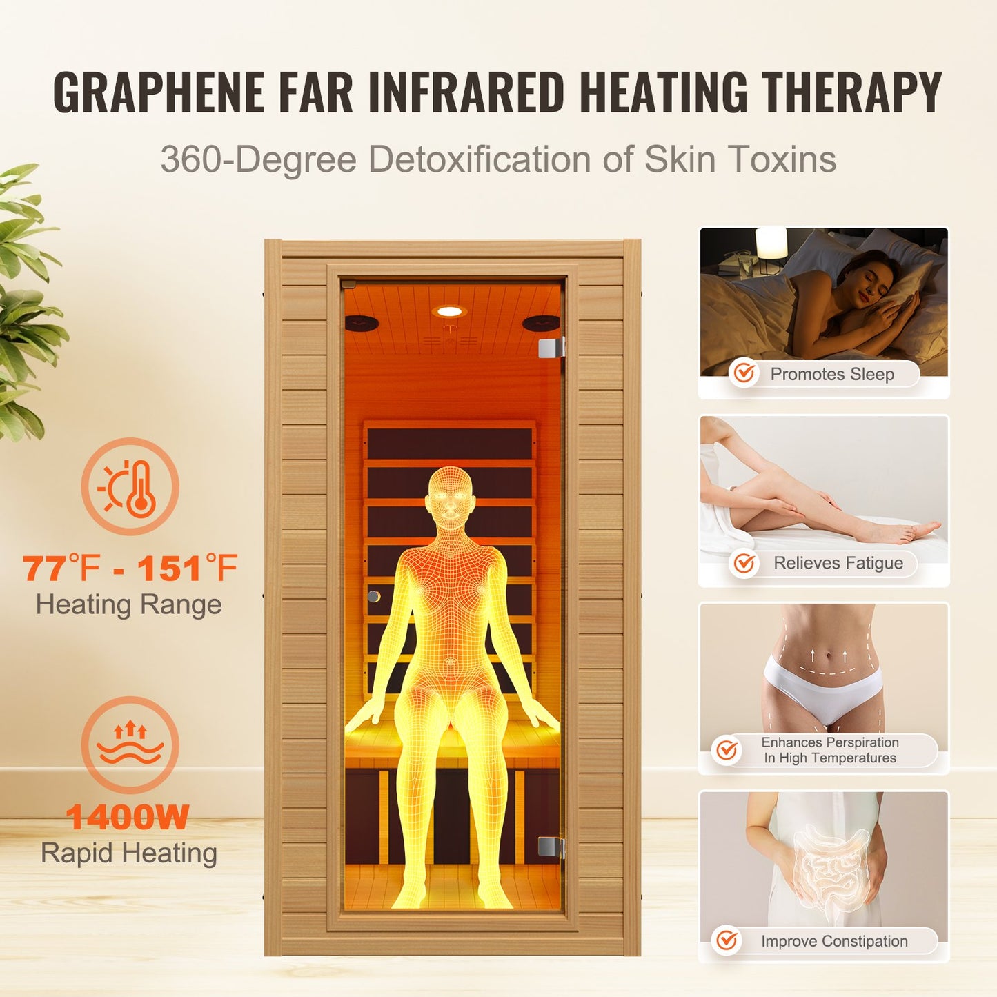 Far Infrared Wooden Sauna, Room Home Sauna Spa for 1 to 2 Person, Low EMF Far Infrared Hemlock Wood Sauna with Tempered Glass Door & Multicolor Lamp & Bluetooth Speakers & Chromotherapy Lights,