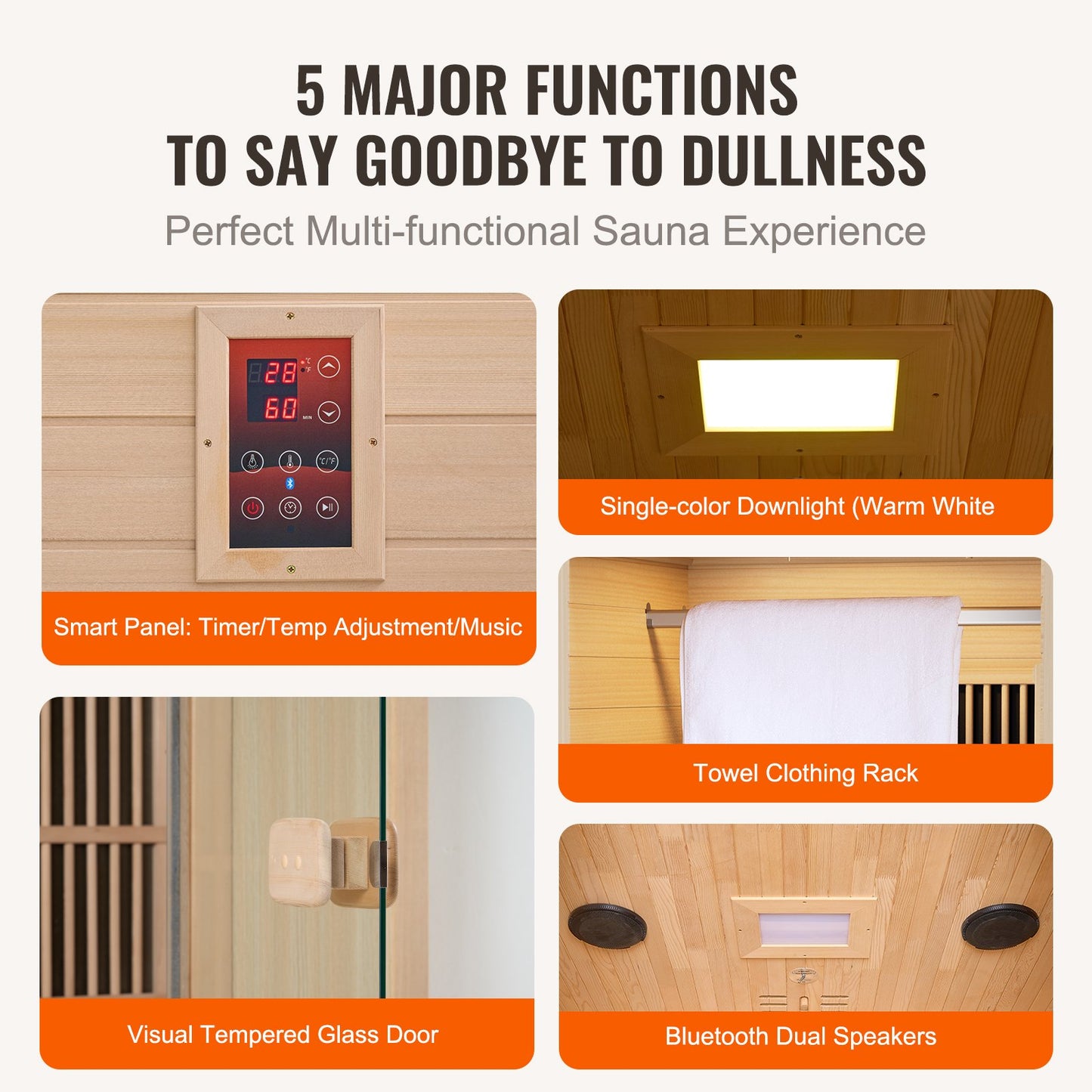 Far Infrared Wooden Sauna, Room Home Sauna Spa for One Single Person, Low EMF Far Infrared Hemlock Wood Sauna with Tempered Glass Door & LED Reading Lamp & Bluetooth Speakers, 1140W Indoor Use