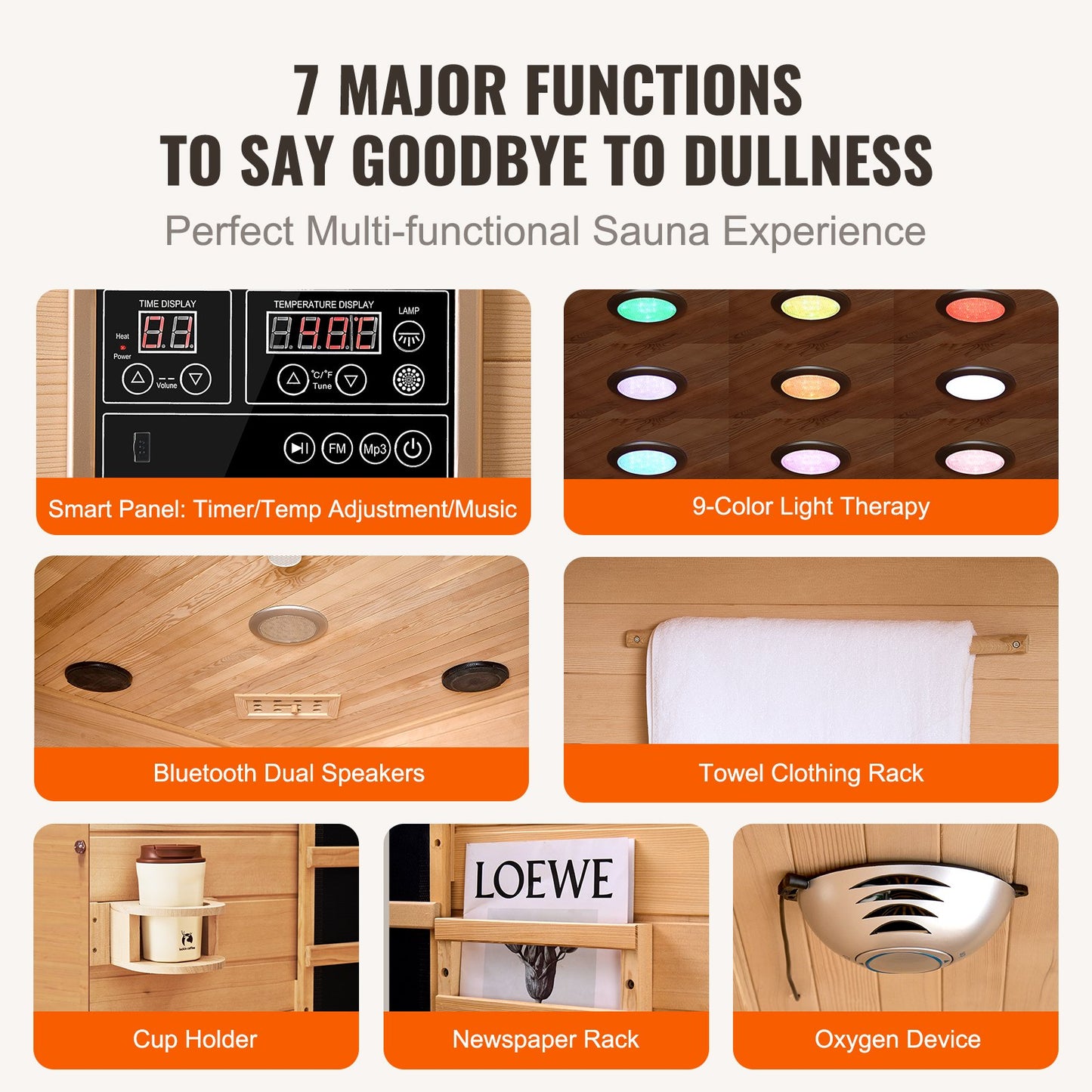 Fjärrinfraröd träbastu, hemmabastu för 2 personer, låg-EMF-fjärrinfraröd Hemlock-träbastu med härdad glasdörr och LED-lampa i flerfärgad färg och Bluetooth-högtalare, 1850W inomhusbruk